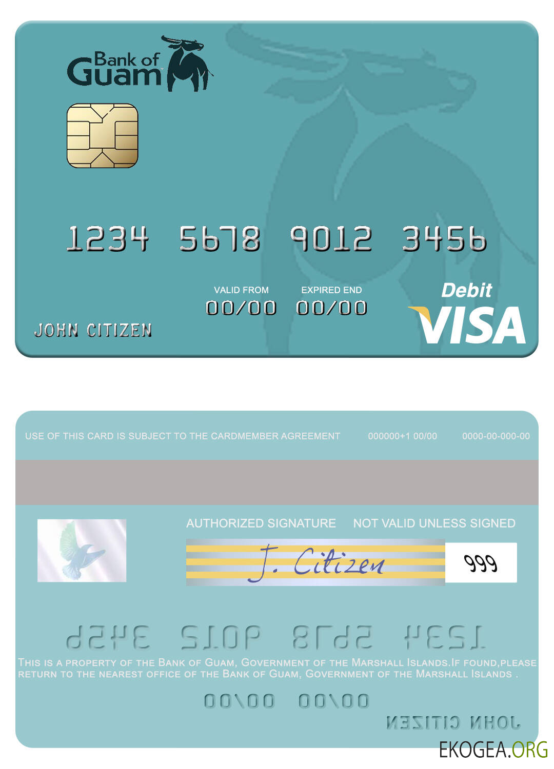 Carte de débit visa de la Banque de Guam du gouvernement des Îles Marshall